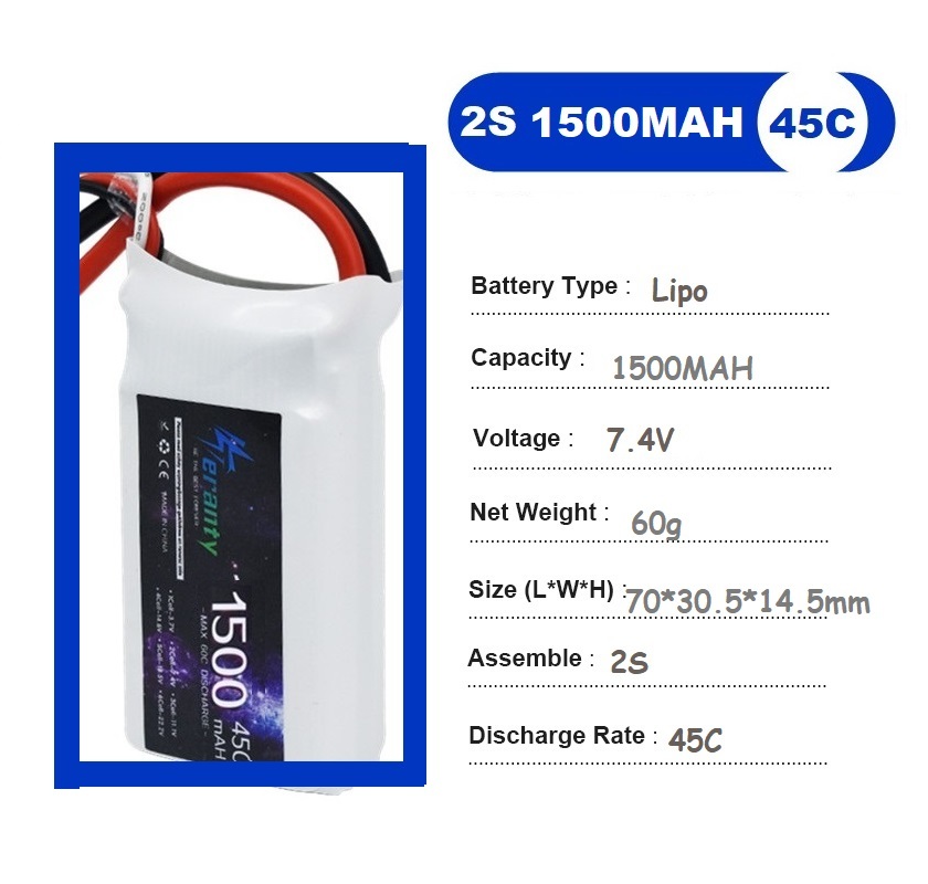2PCS 7.4V Lipo 2S Battery 1500 - Drone Racing Battery avaliação e preço