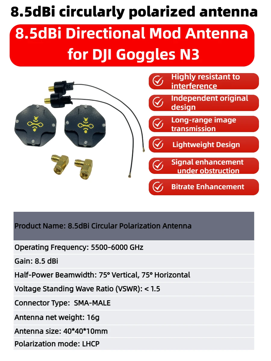 8.5dBi LHCP FPV Patch Antenna  - Drone Racing Goggles avaliação e preço